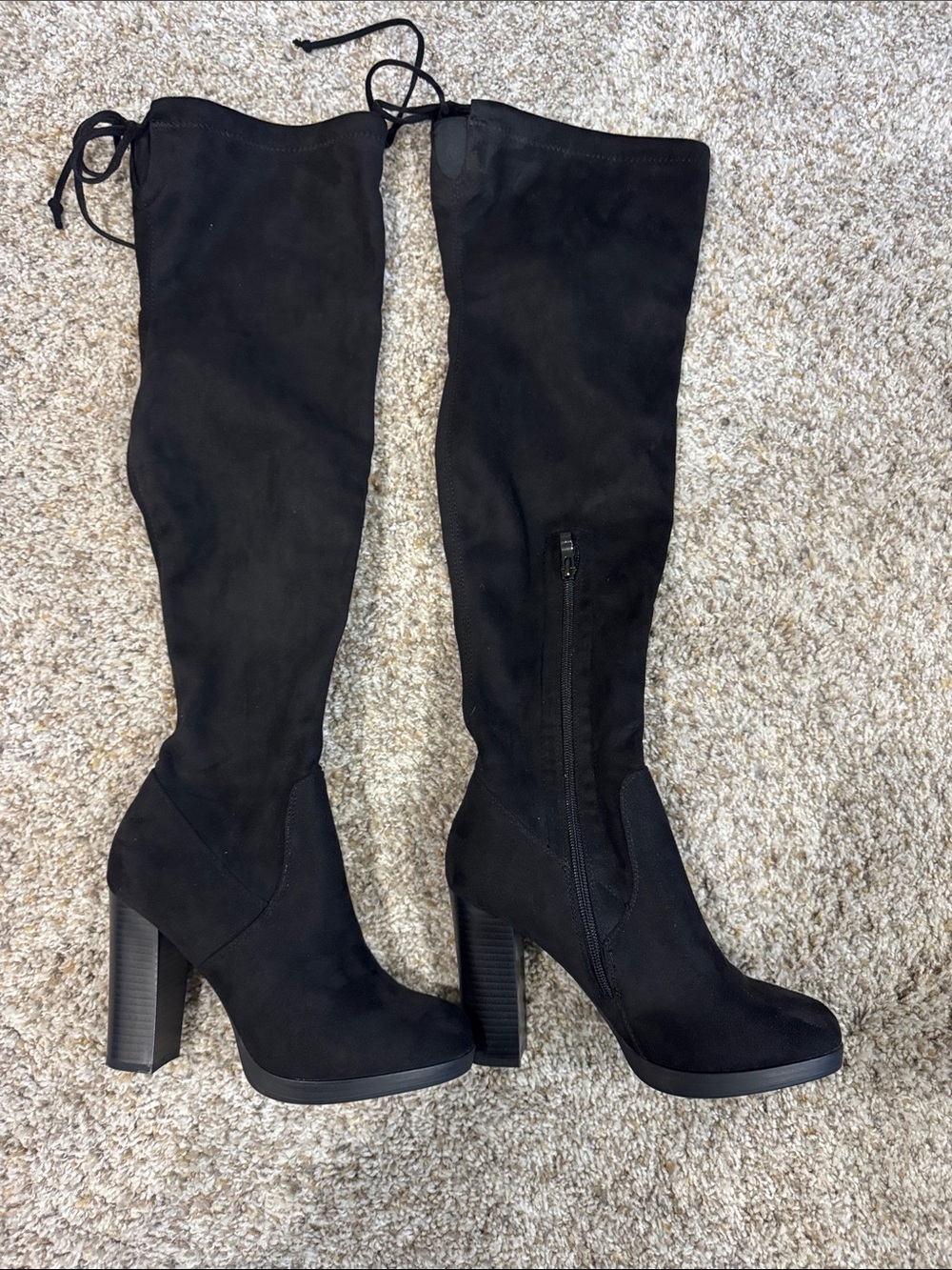 TOP Moda Black Suede Over-the-Knee Block Heel Boots